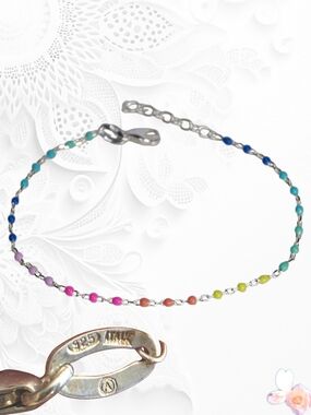 Delicate Sterling Silver Italian Rainbow Enamel Beaded Bracelet 925 Italy